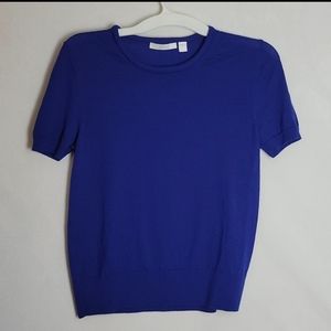 Hugo Boss Falyssa Merino 100% Virgin Wool Short-sleeve Sweater In Mazarine Blue